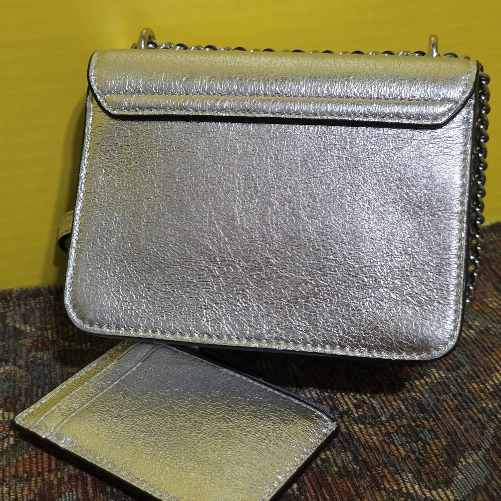 !!2PCS!! Tory Burch Metallic Silver Crossbody Bag & Card Case - Picture 6 of 11